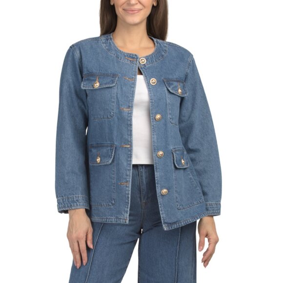 BLANK NYC Blue Collarless Denim Jacket